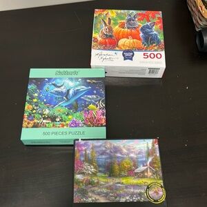 🧩Set of 3 500-piece puzzles.  All pieces included.  Only put together once.